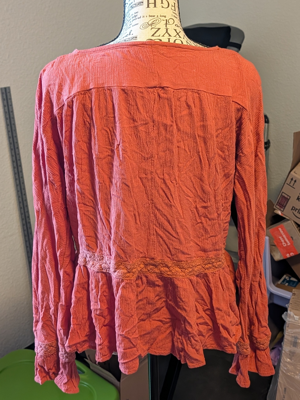 American Eagle Outfitters Rust Button-Front Peplum Blouse - Picture 2 of 7